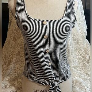 Caution To The Wind Black and White Striped Tank Top Tie Front Beachy Summer